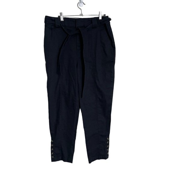 Who What Wear NWT Black Tie Waist Tapered Dress Pants 10 Button Hem - Picture 1 of 6